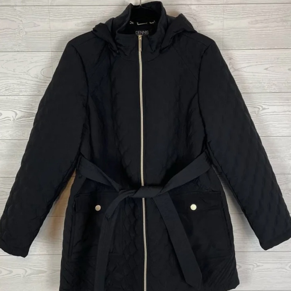 NWOT Dennis Basso Black Quilted Coat In Black Size 1X.